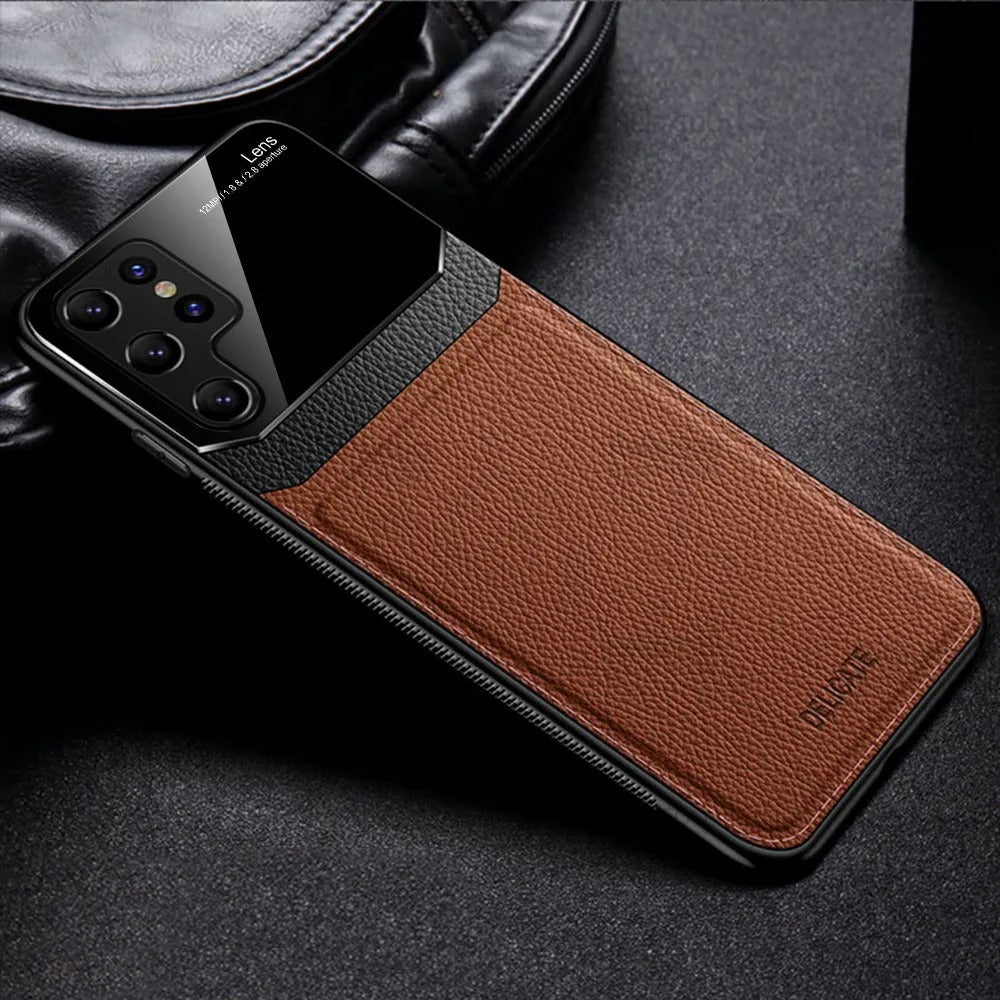 Luxury Slim Leather Case Lens Shockproof Back Cover For S23 Ultra