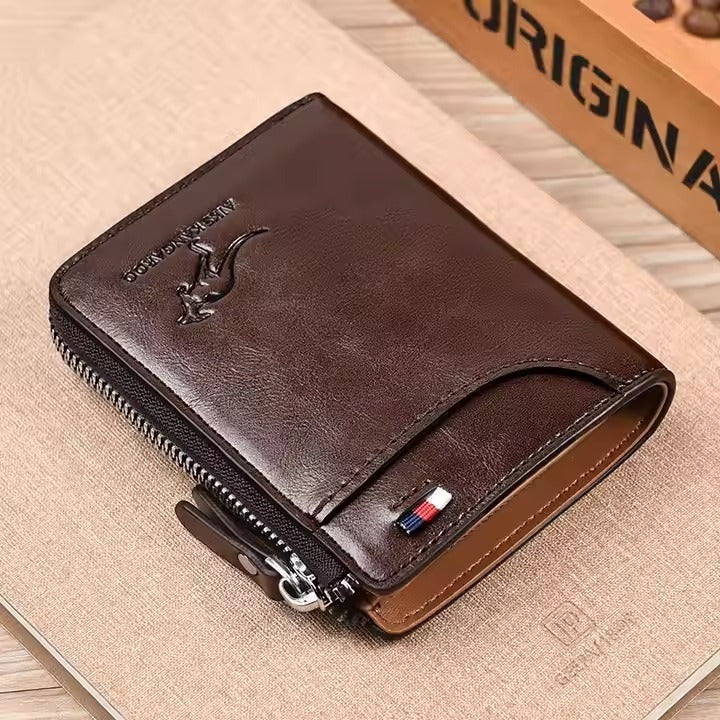 Fashion Men's Genuine Leather Wallet Business Card Holder Man Money Bag Purse Zipper Wallet PU Rfid Anti Theft Male for Men