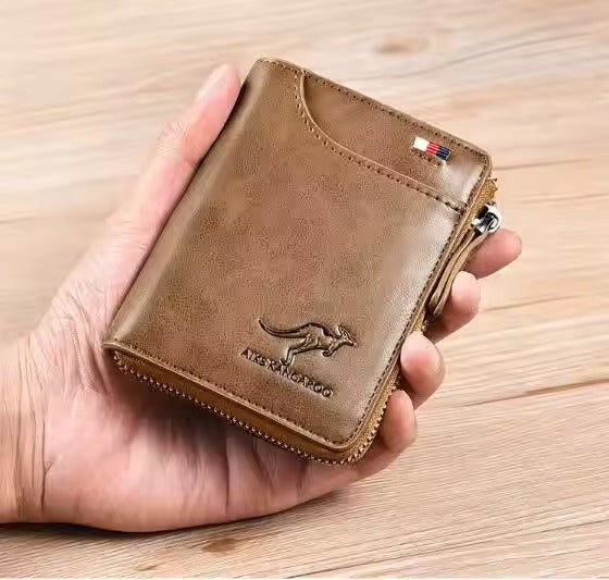 Fashion Men's Genuine Leather Wallet Business Card Holder Man Money Bag Purse Zipper Wallet PU Rfid Anti Theft Male for Men