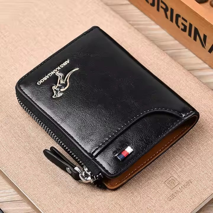 Fashion Men's Genuine Leather Wallet Business Card Holder Man Money Bag Purse Zipper Wallet PU Rfid Anti Theft Male for Men