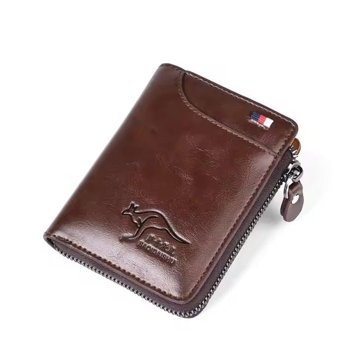Fashion Men's Genuine Leather Wallet Business Card Holder Man Money Bag Purse Zipper Wallet PU Rfid Anti Theft Male for Men