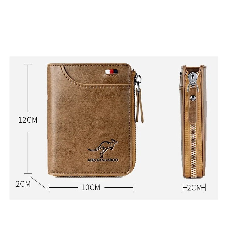 Fashion Men's Genuine Leather Wallet Business Card Holder Man Money Bag Purse Zipper Wallet PU Rfid Anti Theft Male for Men