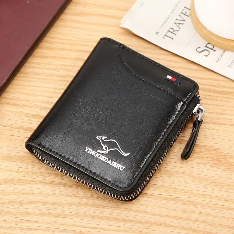Fashion Men's Genuine Leather Wallet Business Card Holder Man Money Bag Purse Zipper Wallet PU Rfid Anti Theft Male for Men