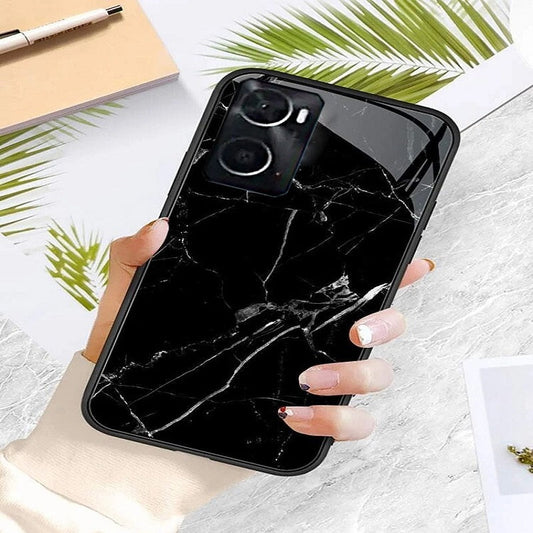 [ FREE SHIPPING] Oppo A76 Black Marble Series Premium Printed Glass Soft Bumper Shock Proof Case