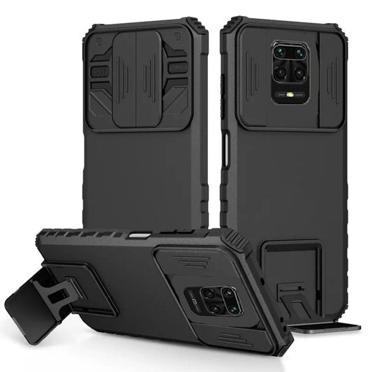 [ FREE SHIPPING] FOR REDMI NOTE 9S  PHONE CASE HARD SLIDING LENS PROTECT KICKSTAND BACK COVER - BLACK