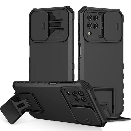 [ FREE SHIPPING] FOR SAMSUNG A22 PHONE CASE HARD SLIDING LENS PROTECT KICKSTAND BACK COVER - BLACK