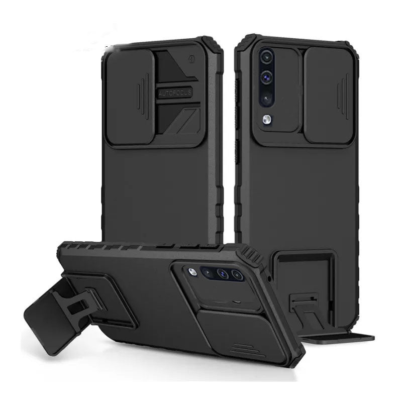 [ FREE SHIPPING] FOR SAMSUNG A30/A50/A50s PHONE CASE HARD SLIDING LENS PROTECT KICKSTAND BACK COVER - BLACK
