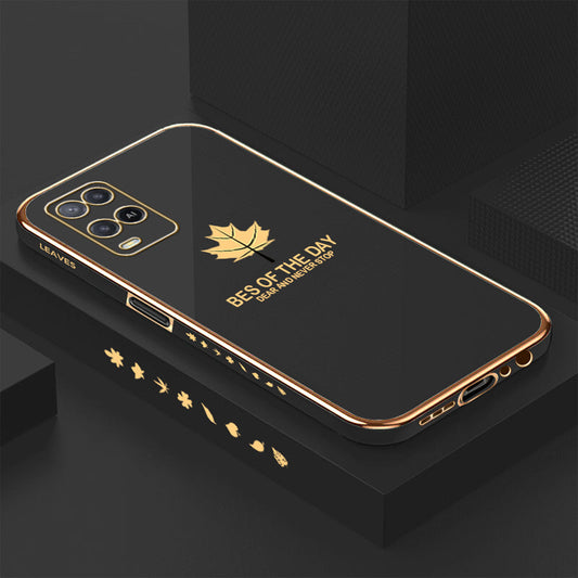 [ FREE SHIPPING] Luxury 6D Plating Case For Oppo A54 Maple Leaf Side Pattern Back Cover Soft Silicone Square Phone Cases - Black