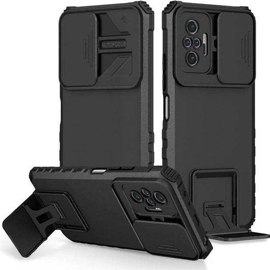 [ FREE SHIPPING] FOR REDMI NOTE 10 PRO PHONE CASE HARD SLIDING LENS PROTECT KICKSTAND BACK COVER - BLACK