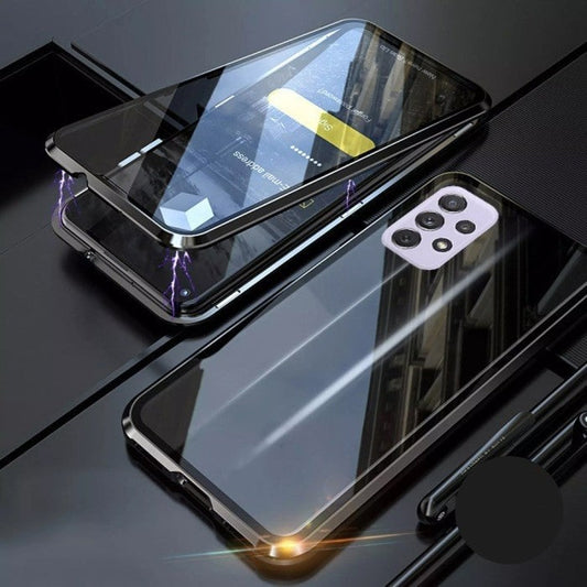 [ FREE SHIPPING] Luxury Strong Magnetic Adsorption Case (Front + Back Glass) For Samsung A52 - Black