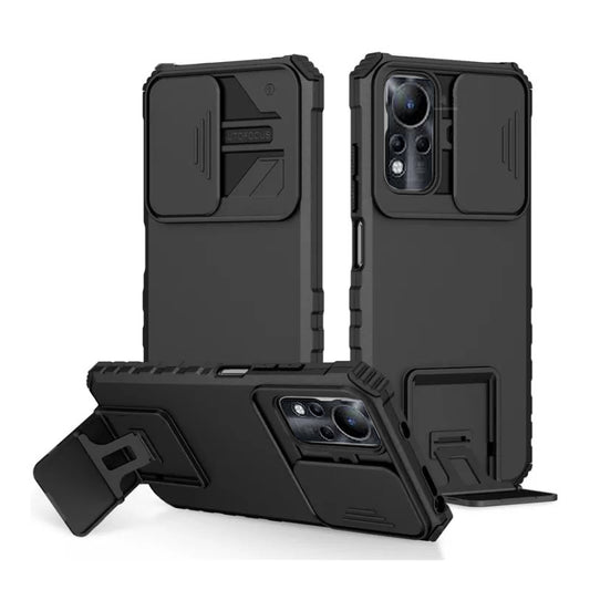 [ FREE SHIPPING] For Note 11/Note 12 G88 Phone Case Hard Sliding Lens Protect Kickstand Back Cover - Black