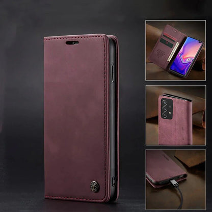 [FREE SHIPPING] CaseMe Retro Leather Case for Samsung A52 Book Style Flip Wallet Magnetic Cover Card Slots Case for Samsung A52 - Brown