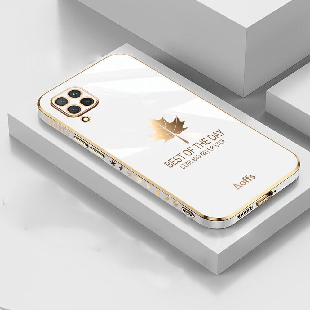 [ FREE SHIPPING] Luxury 6D Plating Case For Samsung A12 Maple Leaf Side Pattern Back Cover Soft Silicone Square Phone Cases