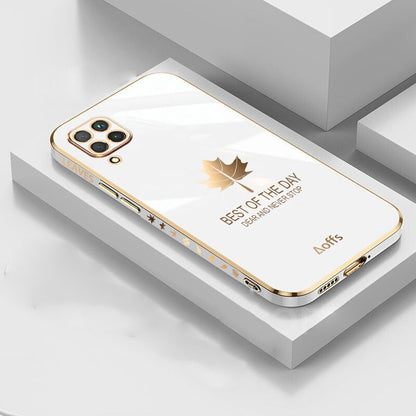 [ FREE SHIPPING] Luxury 6D Plating Case For Samsung A12 Maple Leaf Side Pattern Back Cover Soft Silicone Square Phone Cases