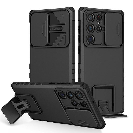 [ FREE SHIPPING] FOR SAMSUNG S23 ULTRA PHONE CASE HARD SLIDING LENS PROTECT KICKSTAND BACK COVER - BLACK
