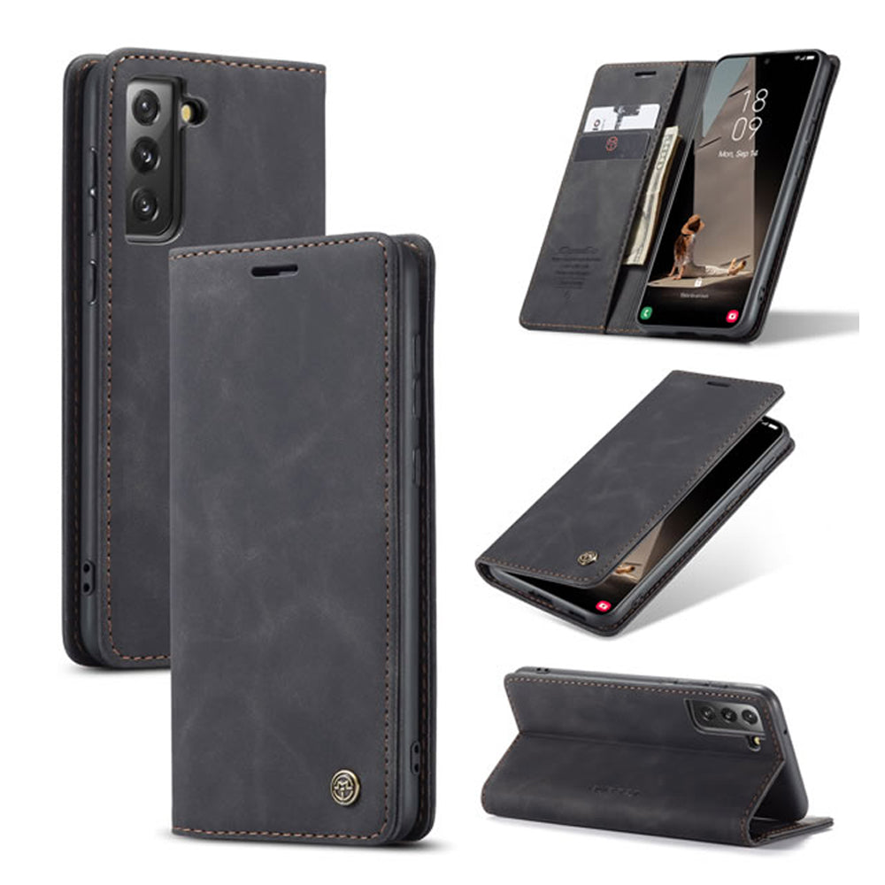 [FREE SHIPPING] CaseMe Retro Leather Case For Samsung S21 FE Book Style Flip Wallet Magnetic Cover Card Slots Case For Samsung S21 FE - Brown