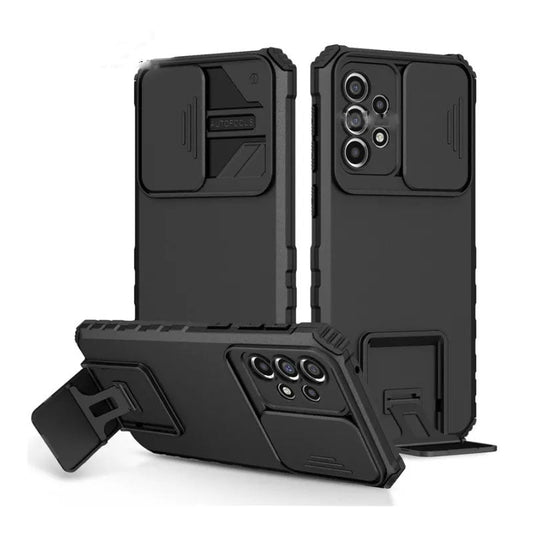 [ FREE SHIPPING] For Samsung Galaxy A13 Phone Case Hard Sliding Lens Protect Kickstand Back Cover - Black