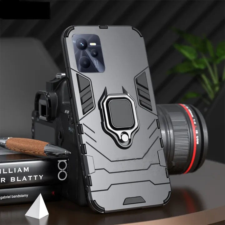 Realme C35, Armor Shockproof Stand Holder Cover - Black