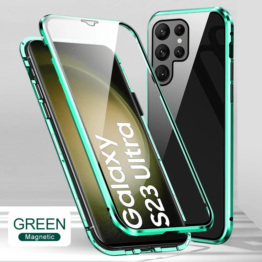 [ FREE SHIPPING] Luxury Samsung Galaxy S23 Ultra Front & Back Tempered Glass Magnetic Case Metal Phone Cover