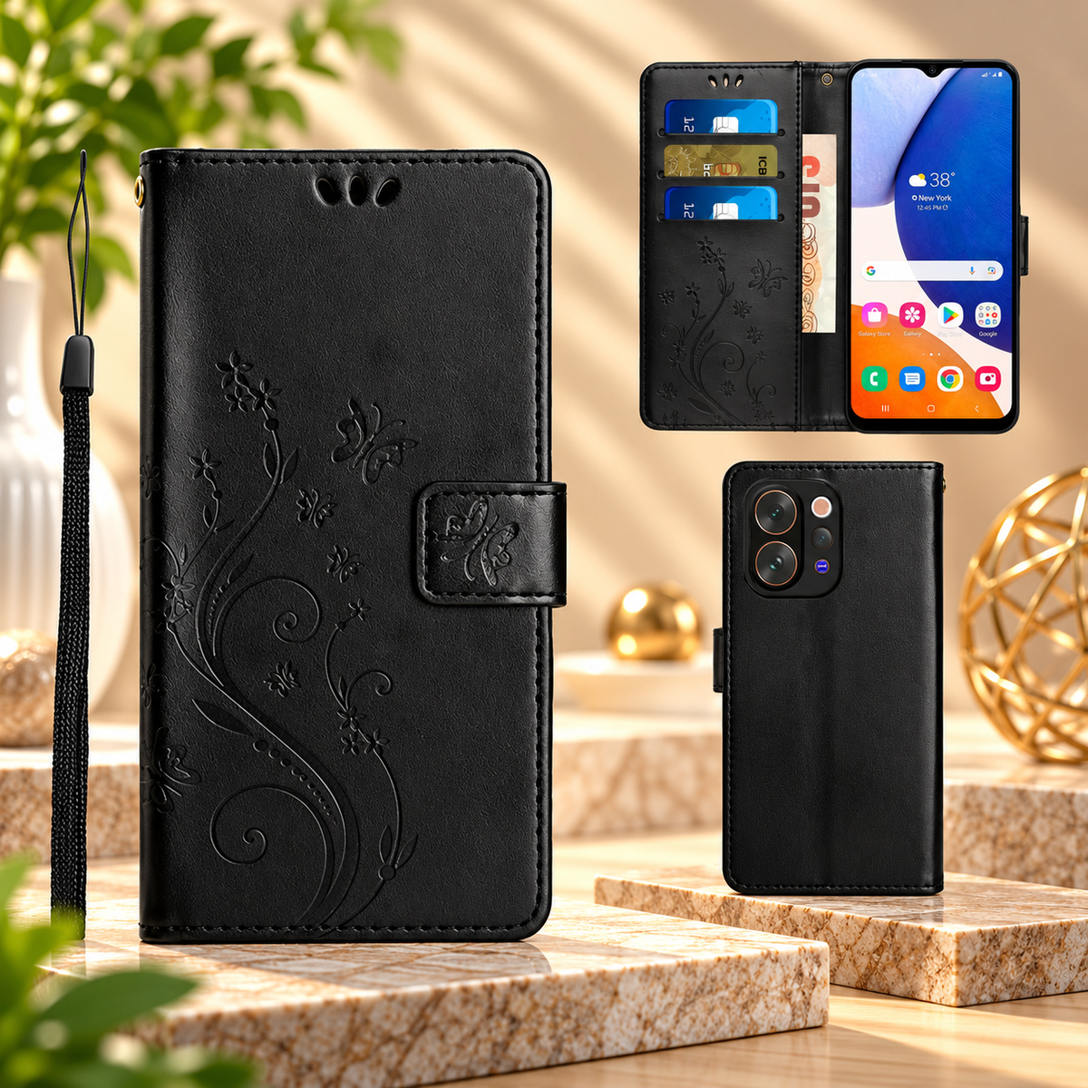 [FREE SHIPPING] BUTTERFLY FLOWER LEATHER FLIP WALLET CASE FOR VIVO V70