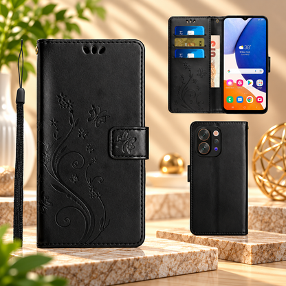 [FREE SHIPPING] BUTTERFLY FLOWER LEATHER FLIP WALLET CASE FOR VIVO V70