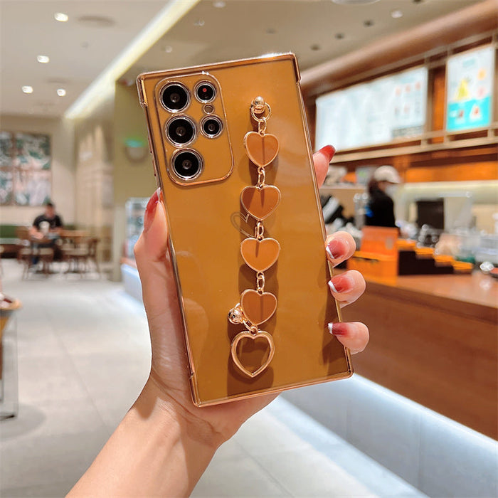[FREE SHIPPING] Luxury Plating Heart Metal Bracelet Phone Chain Case for Samsung S22 Ultra