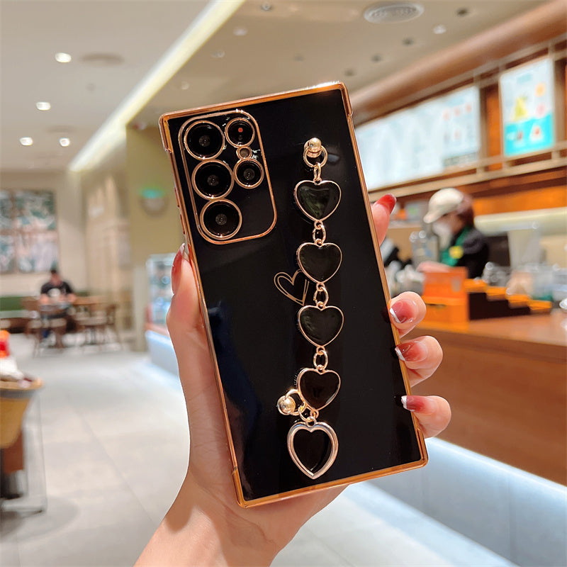[FREE SHIPPING] Luxury Plating Heart Metal Bracelet Phone Chain Case for Samsung S22 Ultra