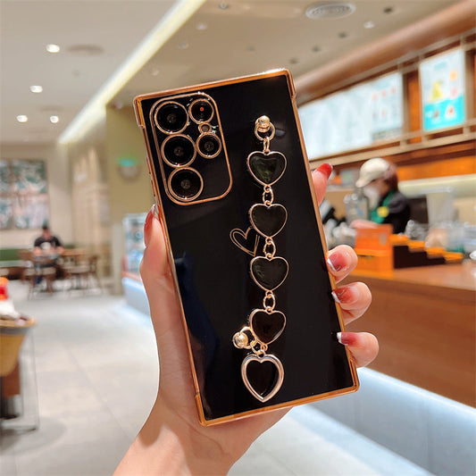 [FREE SHIPPING] Luxury Plating Heart Metal Bracelet Phone Chain Case for Samsung S22 Ultra
