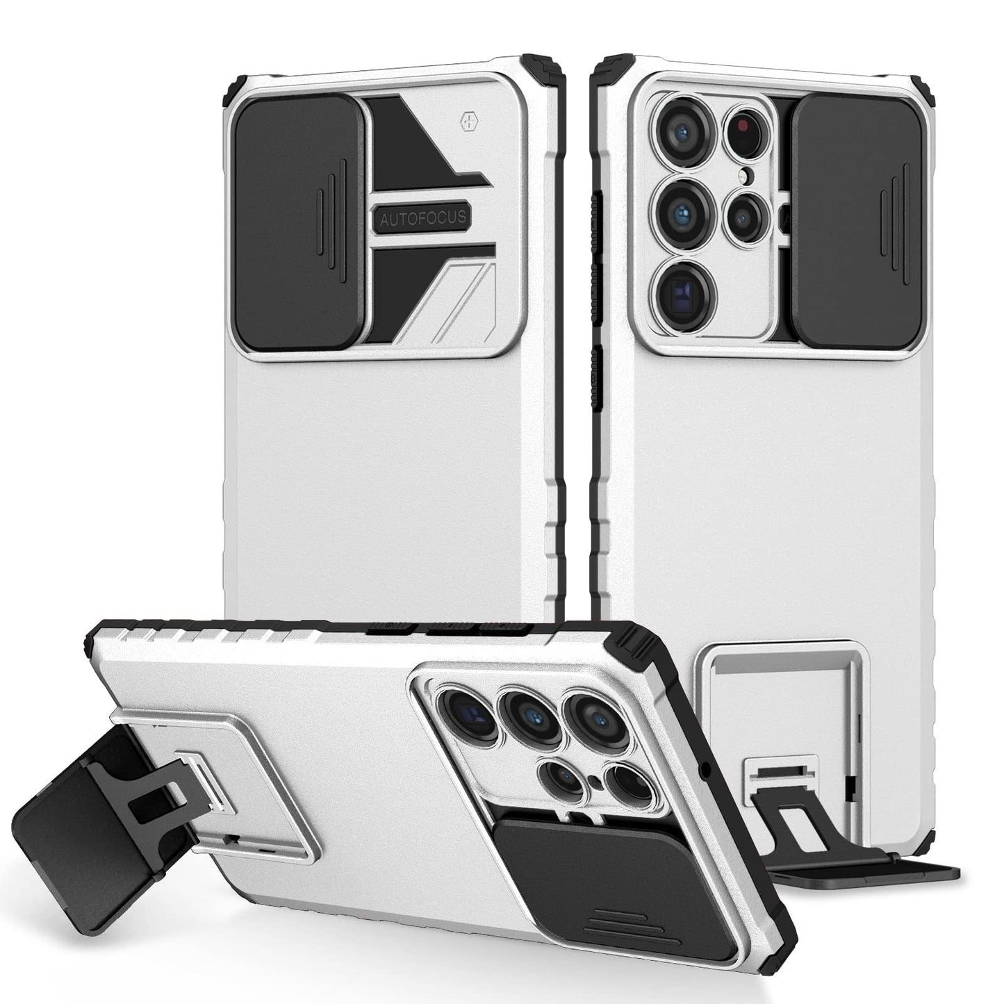 [ FREE SHIPPING] FOR SAMSUNG S23 ULTRA PHONE CASE HARD SLIDING LENS PROTECT KICKSTAND BACK COVER - BLACK