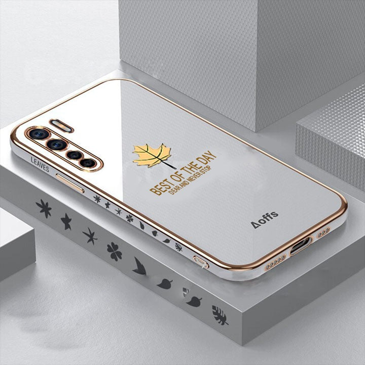 [ FREE SHIPPING] Luxury 6D Plating Case For Oppo F15 Maple Leaf Side Pattern Back Cover Soft Silicone Square Phone Cases