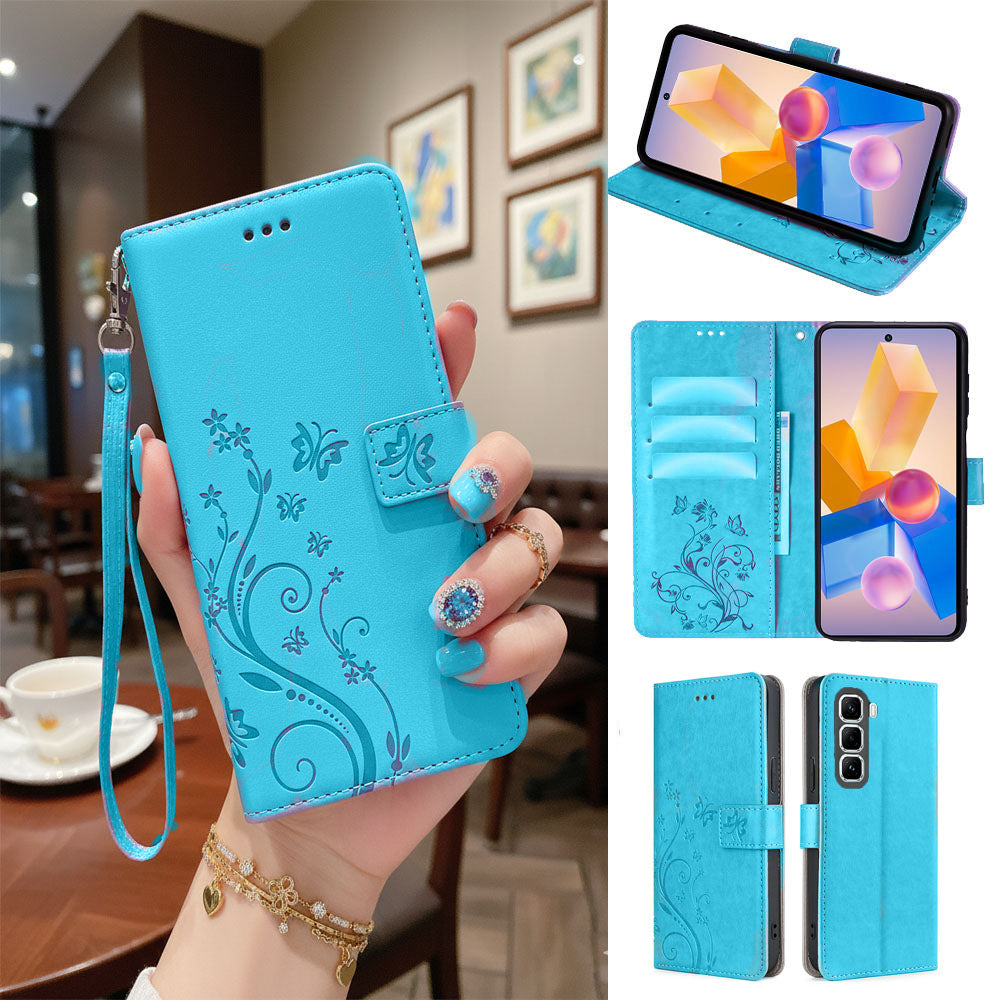 [FREE SHIPPING] BUTTERFLY FLOWER LEATHER FLIP WALLET CASE FOR INFINIX HOT 50