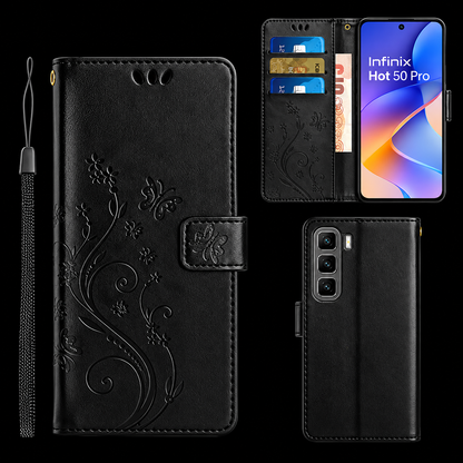[FREE SHIPPING] BUTTERFLY FLOWER LEATHER FLIP WALLET CASE FOR INFINIX HOT 50 PRO