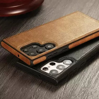 FREE SHIPPING] Leather Logo Cut Back Case For Samsung S24 Ultra