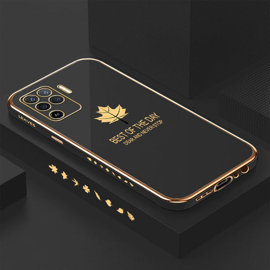 [ FREE SHIPPING] Luxury 6D Plating Case For Oppo F19 Pro Maple Leaf Side Pattern Back Cover Soft Silicone Square Phone Cases