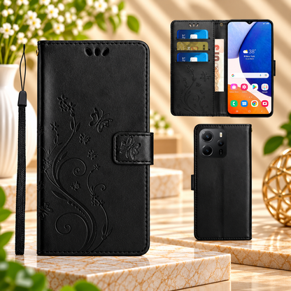 [FREE SHIPPING] BUTTERFLY FLOWER LEATHER FLIP WALLET CASE FOR REDMI NOTE 14 4g