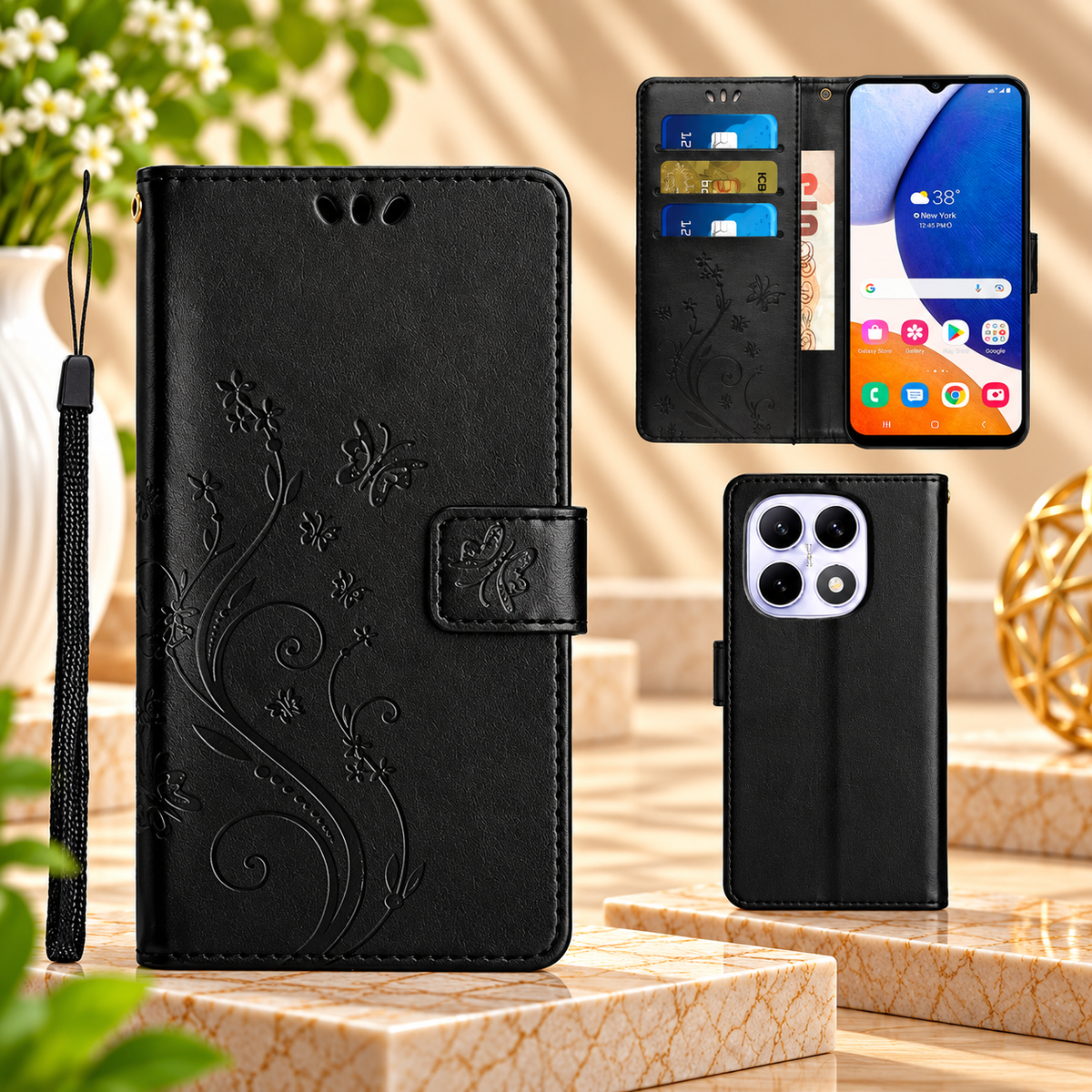 [FREE SHIPPING] BUTTERFLY FLOWER LEATHER FLIP WALLET CASE FOR REDMI NOTE 14 PRO