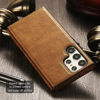 FREE SHIPPING] Leather Logo Cut Back Case For Samsung S24 Ultra