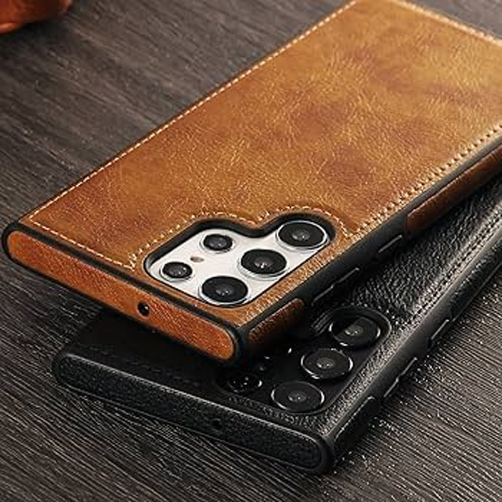 [ FREE SHIPPING] Leather Logo Cut Back Case For Samsung S25 Ultra