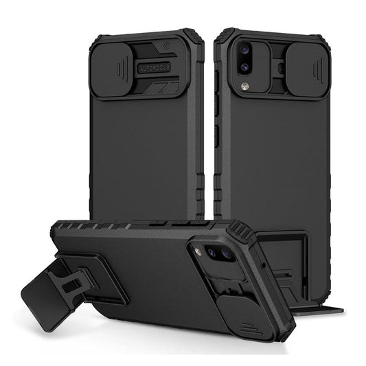 [ FREE SHIPPING] FOR SAMSUNG A30 PHONE CASE HARD SLIDING LENS PROTECT KICKSTAND BACK COVER - BLACK