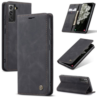 [FREE SHIPPING] CaseMe Retro Leather Case For Samsung S22 Book Style Flip Wallet Magnetic Cover Card Slots Case For Samsung S22  - Brown