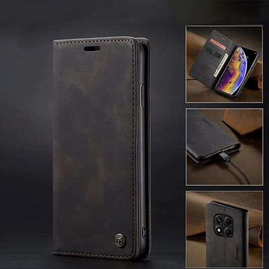[FREE SHIPPING] CaseMe Retro Leather Case For Redmi Note 14 Pro Book Style Flip Wallet Magnetic Cover Card Slots Case For Redmi Note 14 Pro