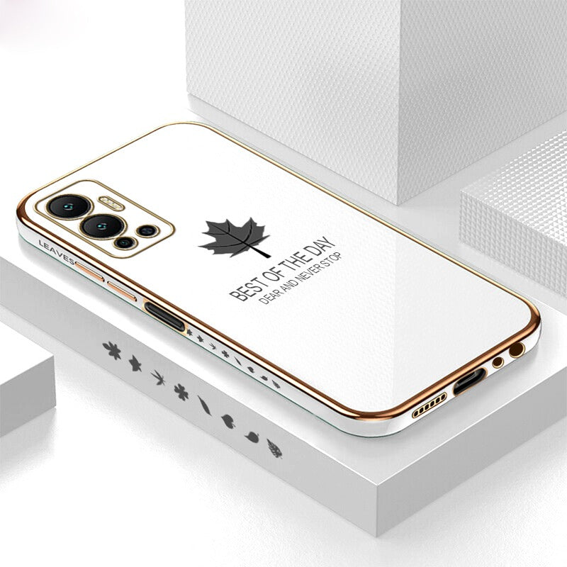 [ FREE SHIPPING] Luxury 6D Plating Case For Infinix Hot 12  Maple Leaf Side Pattern Back Cover Soft Silicone Square Phone Cases