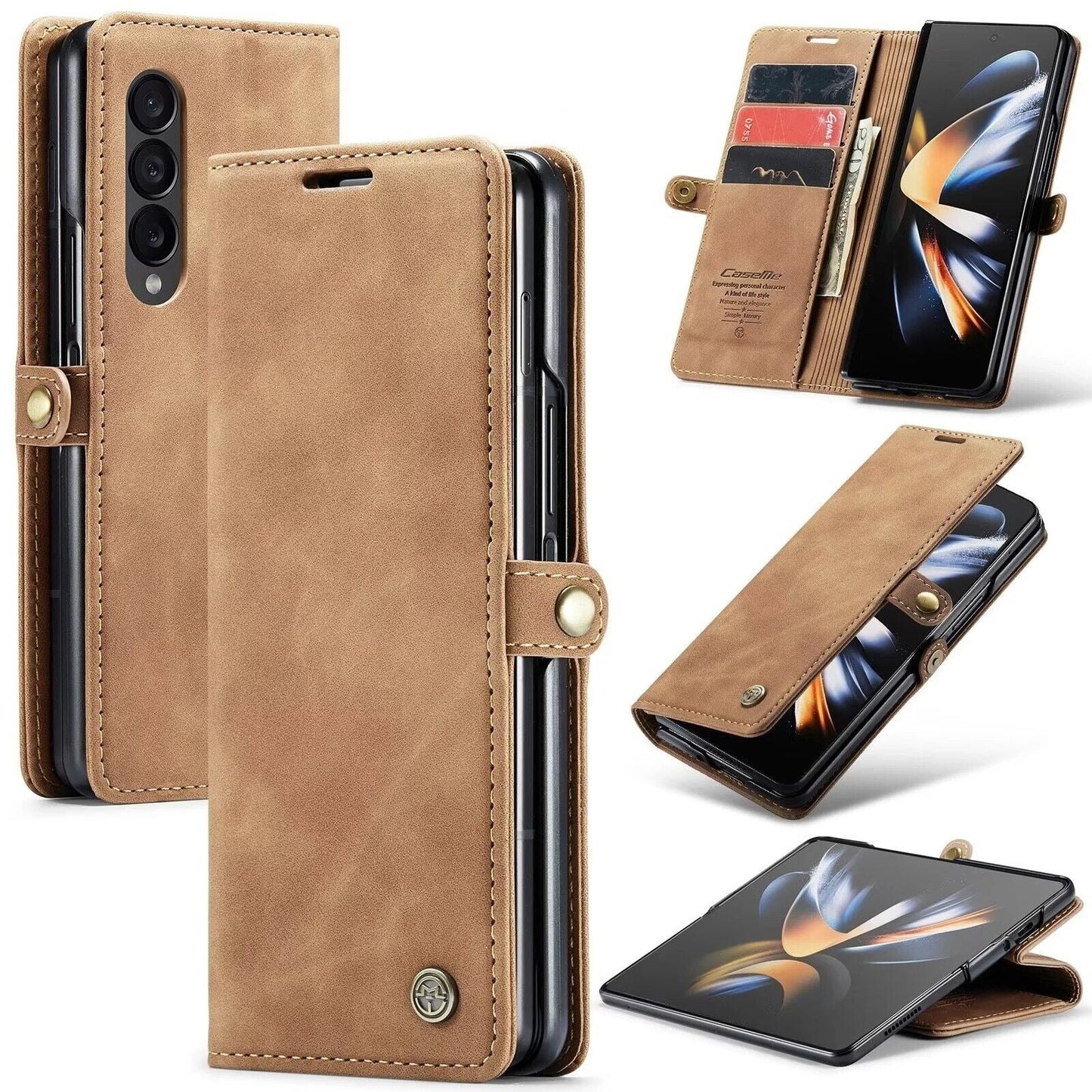 [FREE SHIPPING] CASEME RETRO LEATHER CASE FOR SAMSUNG Z FOLD 4 BOOK STYLE FLIP WALLET MAGNETIC COVER CARD SLOTS CASE FOR SAMSUNG Z-FOLD 4