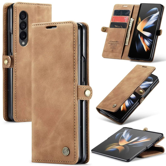 [FREE SHIPPING] CASEME RETRO LEATHER CASE FOR SAMSUNG Z FOLD 4 BOOK STYLE FLIP WALLET MAGNETIC COVER CARD SLOTS CASE FOR SAMSUNG Z-FOLD 4