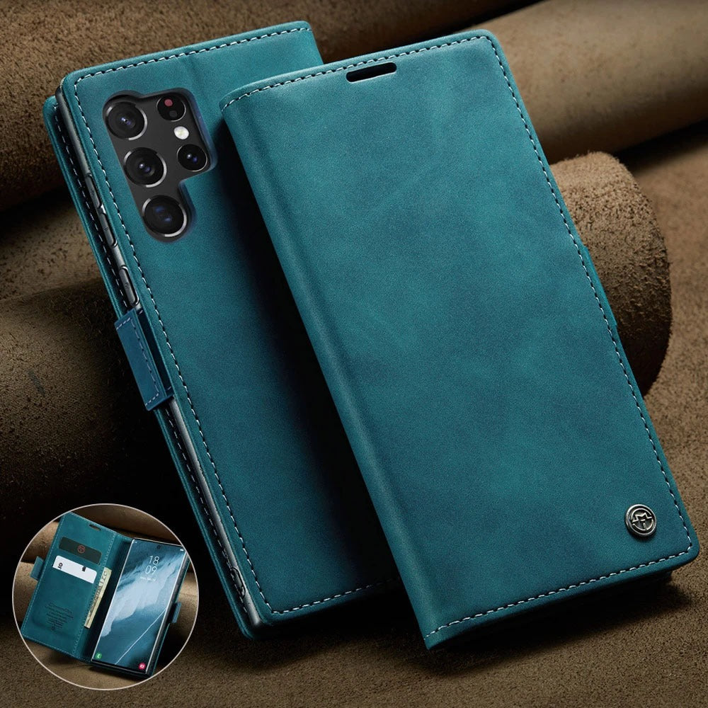 [FREE SHIPPING] CaseMe Retro Leather Case For Samsung S23 Ultra Book Style Flip Wallet Magnetic Cover Card Slots Case For Samsung S23 Ultra