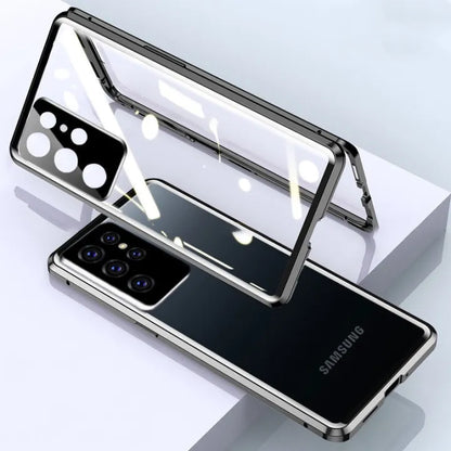 [ FREE SHIPPING] Luxury Samsung Galaxy S23 Ultra Front & Back Tempered Glass Magnetic Case Metal Phone Cover