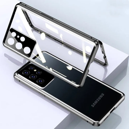 [ FREE SHIPPING] Luxury Samsung Galaxy S23 Ultra Front & Back Tempered Glass Magnetic Case Metal Phone Cover