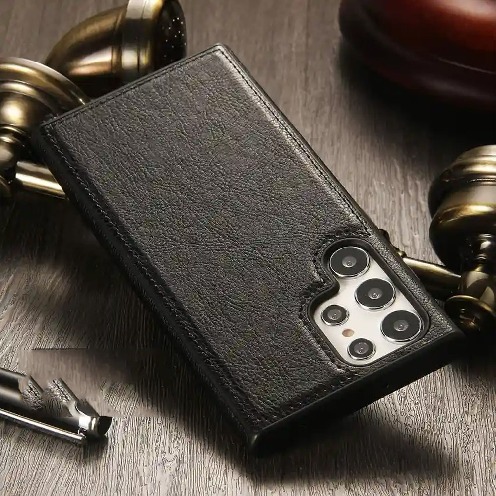 [ FREE SHIPPING] Leather Logo Cut Back Case For Samsung S25 Ultra