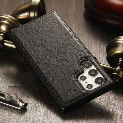 [ FREE SHIPPING] Leather Logo Cut Back Case For Samsung S25 Ultra