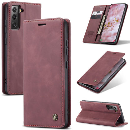 [FREE SHIPPING] CaseMe Retro Leather Case For Samsung S22 Book Style Flip Wallet Magnetic Cover Card Slots Case For Samsung S22  - Brown